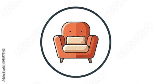 Cartoon armchair illustration in circle for design and decoration