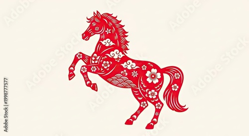 Elegant red horse illustration against a neutral background for design projects