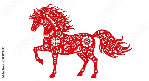 Elegant red horse illustration symbol of power and grace on white background