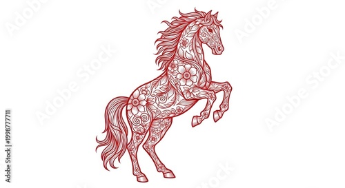 Elegant vector illustration of a red horse with ornamental floral patterns