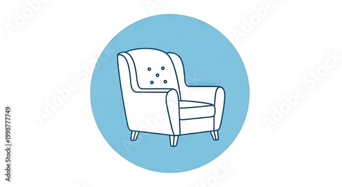 Elegant white armchair icon isolated on blue circle for design elements
