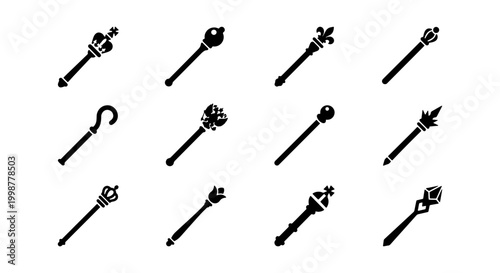 Quadro su tela Set of Black Minimalist Ceremonial Mace and Royal Scepter Icons – Sovereign Auth