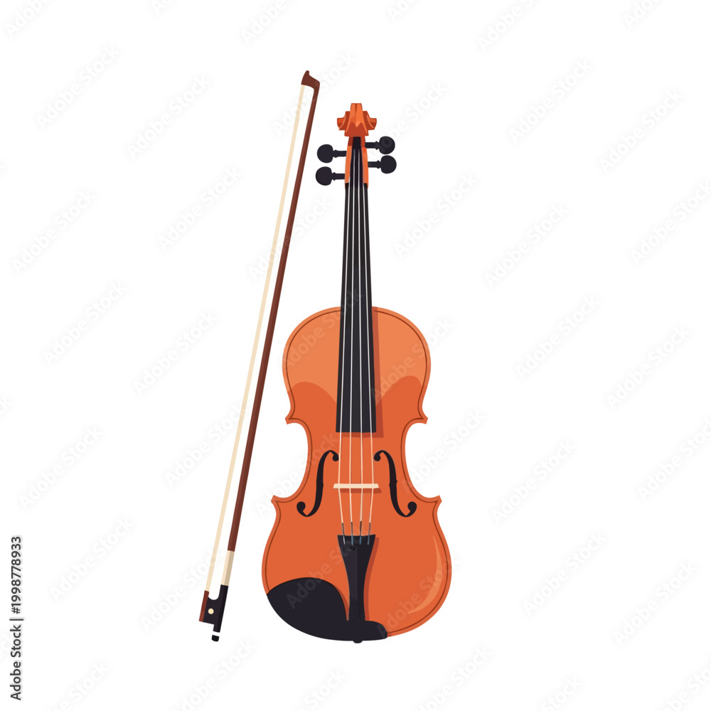 Fototapeta premium Elegant illustration of a classical violin and its bow on a white background.