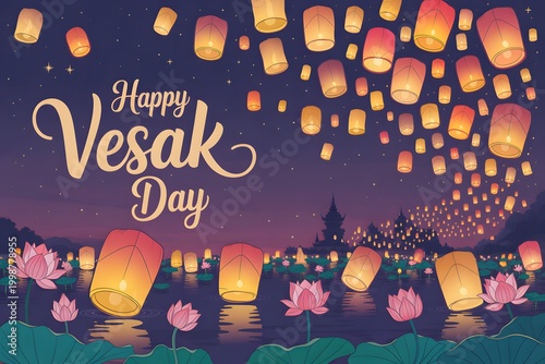 Vesak Day, lanterns, floating lights, Buddhist holiday, festive decorations