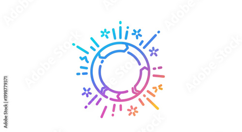 Abstract colorful circle with radiating lines and sparkles, representing celebration, energy, and innovation