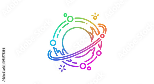 Abstract colorful cosmic orbit, planets, stars, and nebulae, science fiction concept