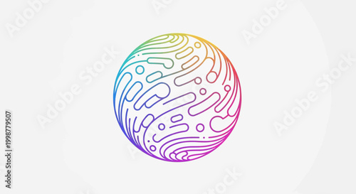 Abstract Colorful Sphere with Organic Lines and Dots on White Background