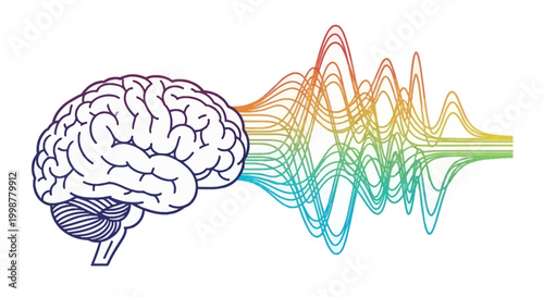 Brain waves, neural activity, and cognitive function illustration