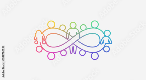 Autism awareness infinity symbol with diverse people, rainbow gradient