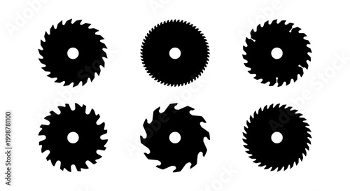 Schilderij op canvas Circular Saw Blades Vector Icons, Woodworking Tool Set, Industrial Cutting Eleme