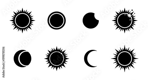 Canvas Print Solar and Lunar Eclipse Silhouette Set - Celestial Sun, Moon Phases, and Totalit