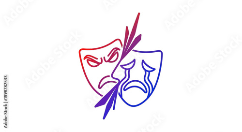 Theater Masks Representing Opposing Emotions: Anger and Sadness