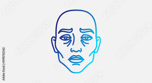 Tired Face Illustration with Blue Gradient, Showing Fatigue and Exhaustion