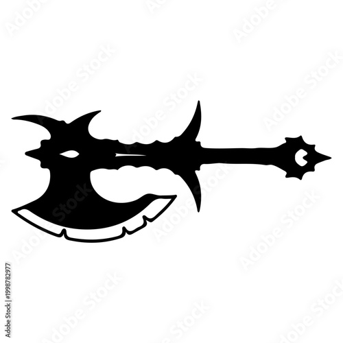 Cuadro en lienzo Silhouette of a menacing fantasy battle axe with sharp edges and spikes