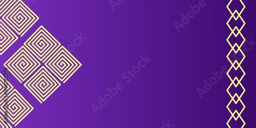 Elegant purple gradient background with intricate golden geometric ethnic border pattern, traditional ornamental motif, luxury decorative frame design, Asian inspired textile style