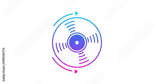 Retro Vinyl Record with Colorful Gradient Arrows, Music Icon