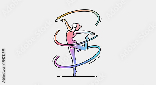 Rhythmic gymnastics dancer with ribbon, graceful movement, vibrant colors, artistic performance