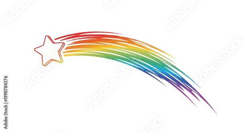 Rainbow shooting star with glitter trail, isolated on white background, festive and magical element