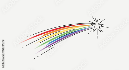 Rainbow shooting star with light streaks on a white background