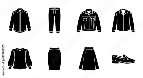 Photos Set of Men's and Women's Fashion Apparel Silhouette Icons for Retail E-commerce