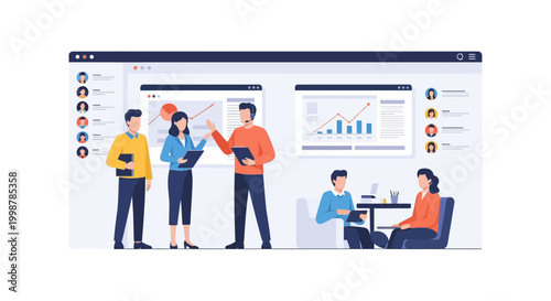 Team Presentation in Modern Office with Charts and Collaboration