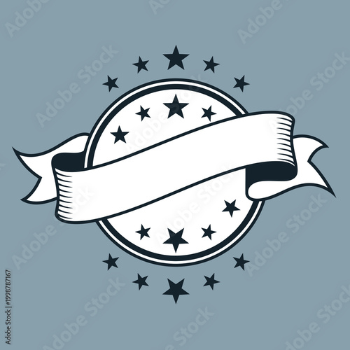 Stylish award crest illustration, adorned with a constellation of stars and a prominent blank banner for personalized messages or achievements