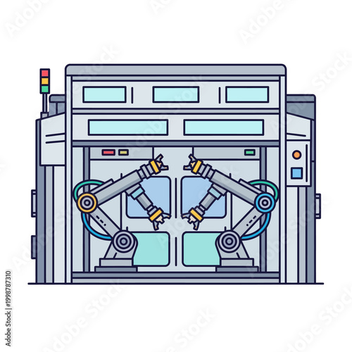 Automated robotic arms in industrial manufacturing assembly line