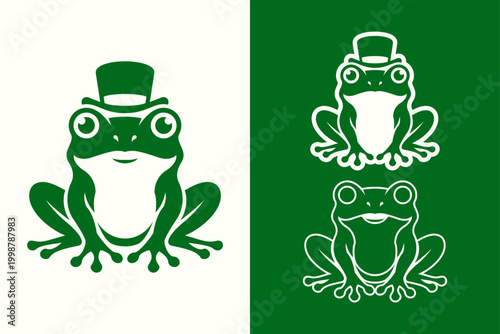 Gentleman Green Frog Top Hat Mascot Logo Minimalist Vector Template