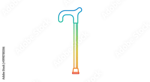 Colorful gradient walking cane, symbol of support, mobility, and assistance for elderly or disabled people.
