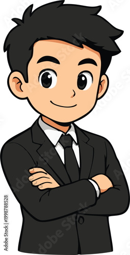 Confident Businessman in Black Suit Illustration
