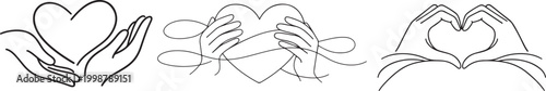 Continuous one line hand care heart premium icon vector stock illustration art