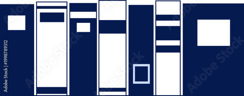 Minimalist navy blue book spines lined up on a shelf vector illustration for education templates.