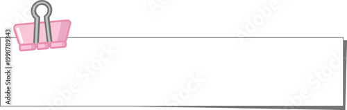 A blank white rectangular memo banner clipped with a pink binder clip on the top left