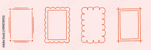 Border hand drawn line frame set. Hand drawn border line frame ribbon bow ornament vintage wedding card. Cute romantic valentine invite decoration elegant love poster design. Vector illustration