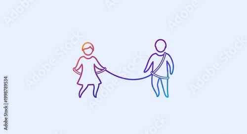 Children playing tug of war with rope, friendship, teamwork, outdoor fun, colorful gradient illustration