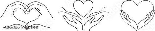 One line drawing hand with heart premium stock icon vector illustration art style