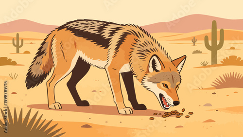 Schilderij op canvas Desert coyote eating seeds