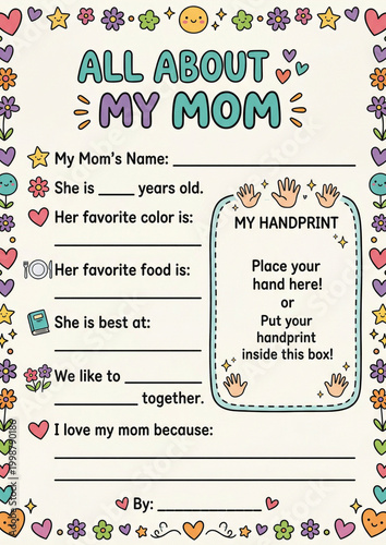 Creative Fill-in Template for Children's Mother's Day Card
