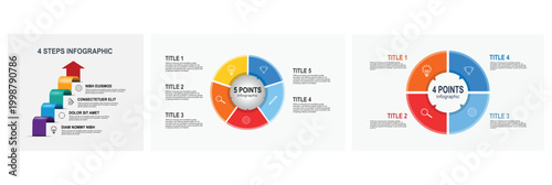 4 Steps Infographic concept. 5 Points Infographic. Circular Four Point Infographic.