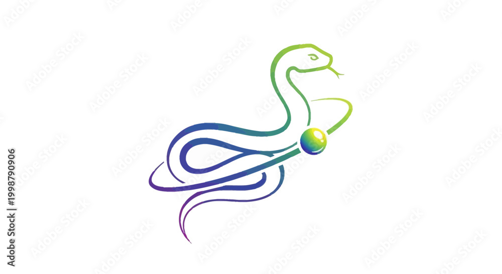 Fototapeta premium Abstract Serpent Symbol with Orbiting Planet and Gradient Colors