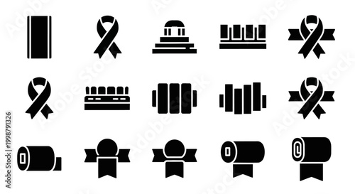 Award, Ribbon, Badge, Icon Set, Vector Graphics, Black Symbols, Flat Design, 16 Elements