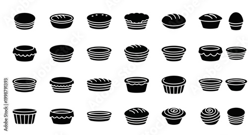 Black cupcake liners, cupcake wrappers, baking icons, 30 cupcake decorations, vector illustrations