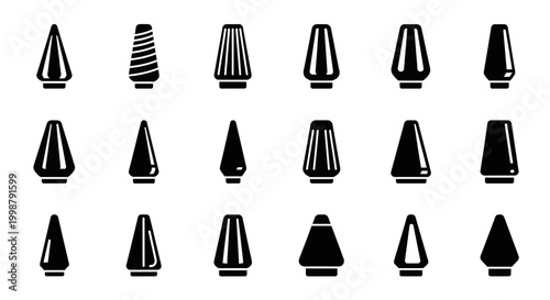 20 Cake Decorating Tips, Pastry Bag Nozzles, Icing Fittings, Black Vector Icons
