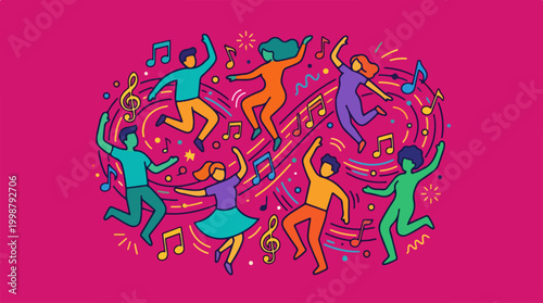 Group of diverse people dancing and having fun together.