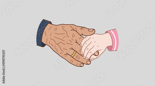 Illustration of an elderly person holding a childs hand.