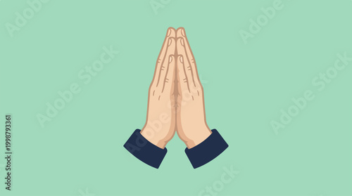 Illustration of hands pressed together in prayer or greeting gesture.