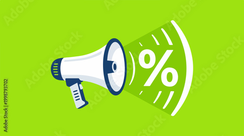 Megaphone with percent symbol for marketing and sales promotion.