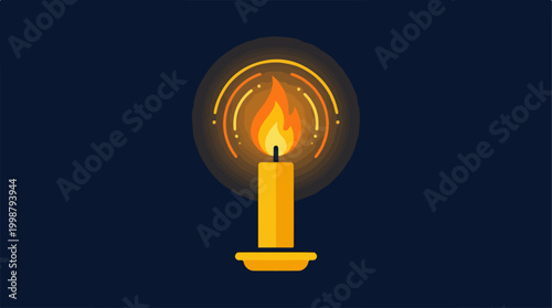 Minimalist vector illustration of a burning candle with a glowing flame.