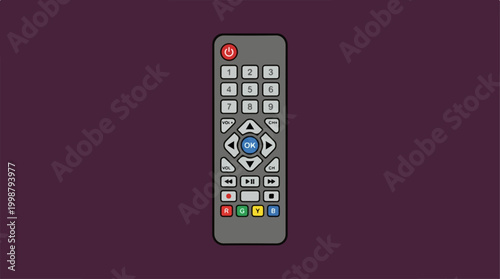 Modern television remote control with buttons isolated on dark background.