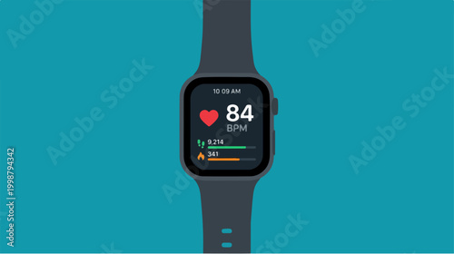 Smartwatch display showing heart rate monitor interface on blue background.